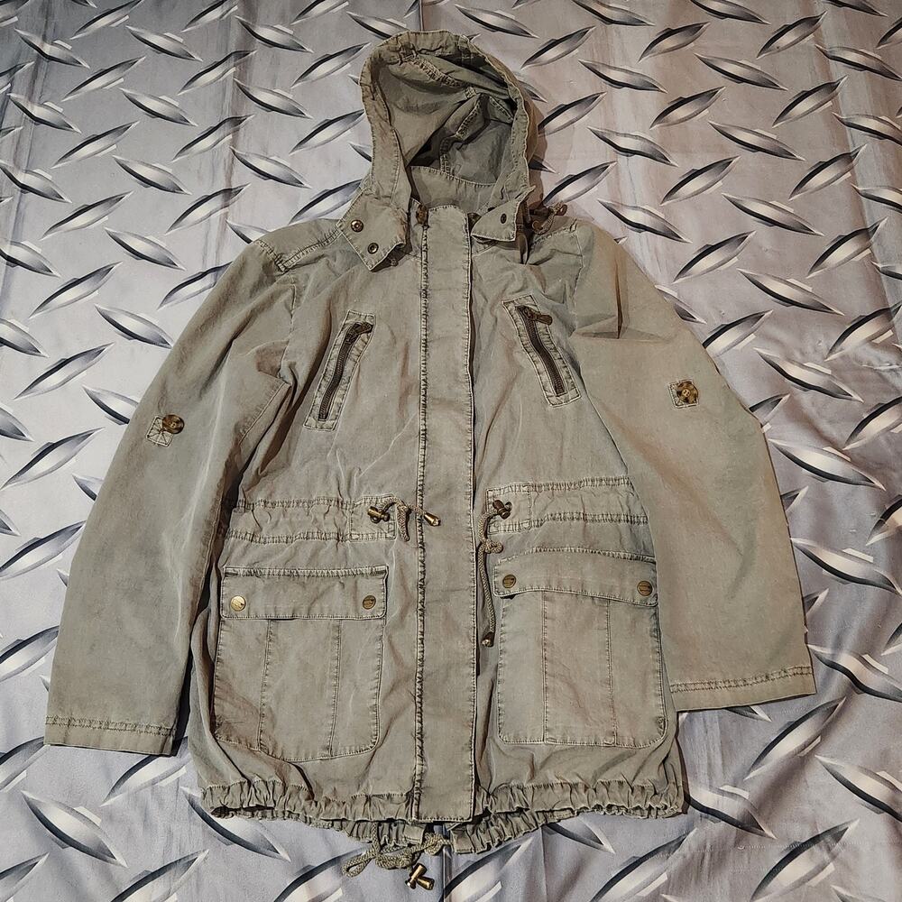 Levis Strauss Field Utility Military Jacket Womens L Green Cargo Pockets Zip Up